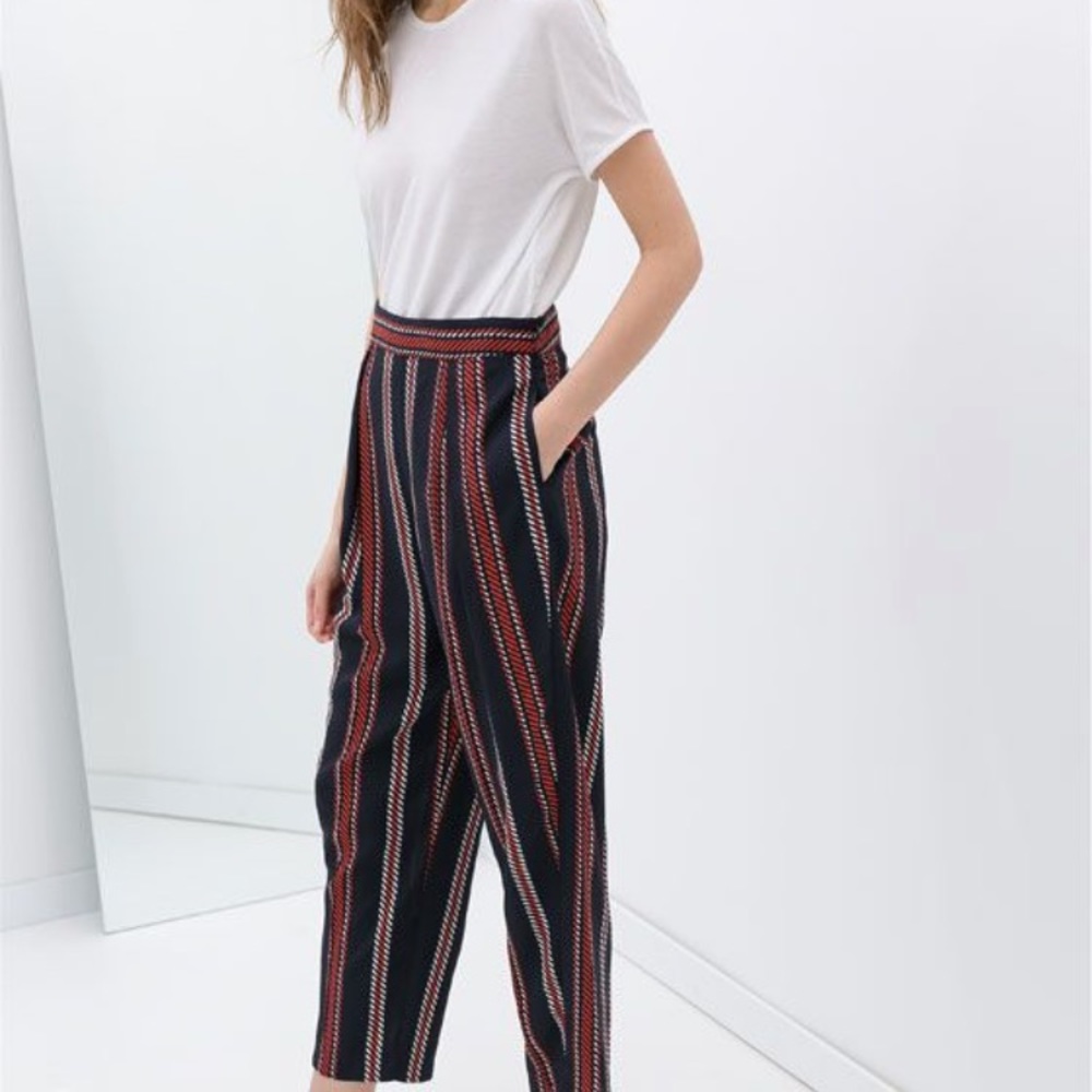 Zara stripe carrot trouser pleated pant